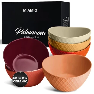Bild av MIAMIO 6 x 800 ml Skålsset/spannmålsskålsset Moderna matta skålar Set med stora Palmanova Collection (Röd)