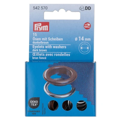 Bild av Öljetter med brickor [15 stycken Ø 14 mm] Prym mörkbrun/silvermetallic