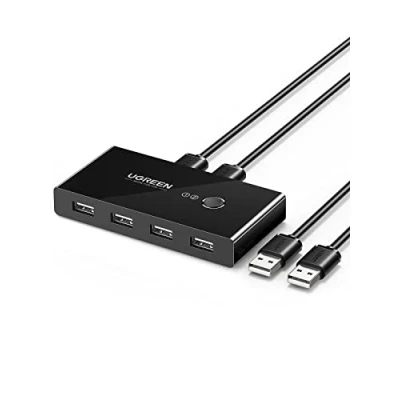 Bild av UGREEN USB 2.0 KVM 4 Portar HUB för 2 Datorer In Out Omkopplare med Kablar Skrivare, Skannrar, Tangentbord, Minnen, Externa Hårddiskar, Möss, Headset etc. Svart