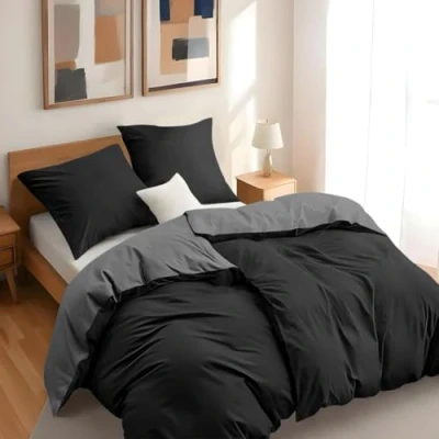 Bild av Dreamzie 2 påslakan 135x200 cm med örngott 80x80 Svart/Mörkgrå Sängset i 100% mikrofiber 4 delar Certifierad kemikaliefri (Oeko TEX)