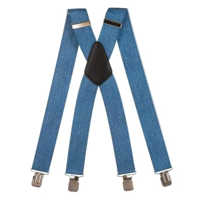 Bild av Olata mäns kraftiga tryckta X formade hängslen/hängslen, 4 cm, Denim B, en storlek