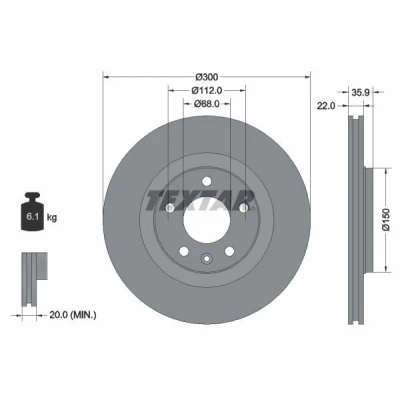 Bild av TEXTAR PRO 92137103 Disque de frein 300 22 05/06 112 ventilé l&#039;extérieur revêtu sans boulon fix roue, moyeu roue AUDI: A4 B7 Avant