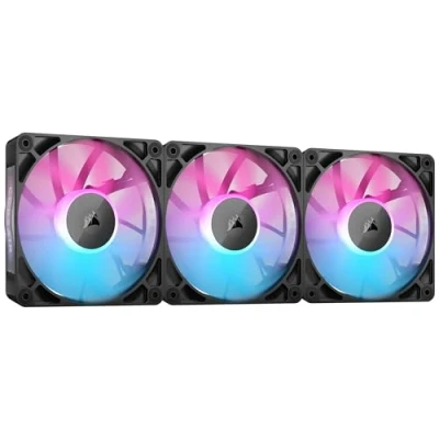 Bild av CORSAIR iCUE LINK RX120 RGB 120 mm PWM Fläktar med System Hub Magnetiskt Kupollager Trepack Svart
