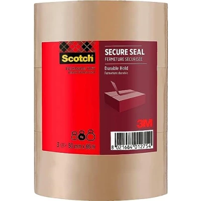 Bild av Scotch förpackningstejp för säker förslutning, brun, 50 mm x 66 m, 3 rullar/förpackning