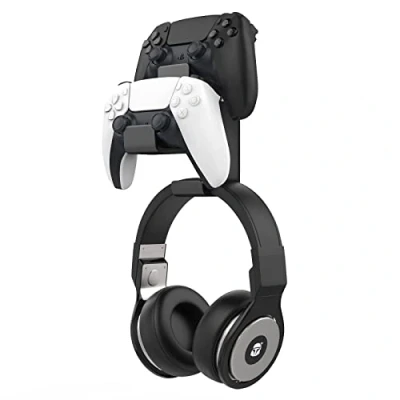 Bild av Controller Holder, MoKo Dual Gamepad &amp; Headphone Hanger for Xbox One, 360, PS3, PS4, PS5, PC, STEAM, Switch丨Wall Mount Stand All Universal Headsets, Black
