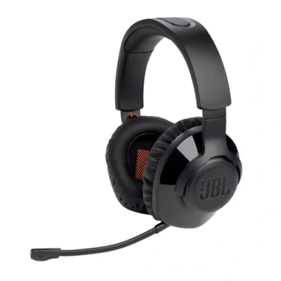 Bild av JBL Quantum 350 trådlösa spelhörlurar med avtagbar mikrofon och justerbart huvudband samt USB anslutning till spel på olika spelplattformar
