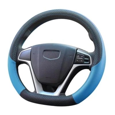 Bild av Pahajim Bilrattöverdrag D form PU läder platt botten rattskydd halkfri andningsbar sportstil 37 38 cm biltillbehör för kvinnor män