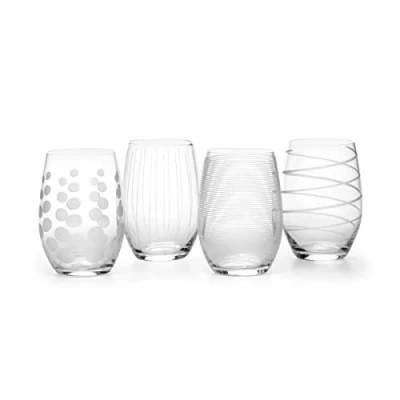Bild av Mikasa &#039;Cheers&#039; etsade kristall stamlösa vinglas, 480 ml silvereffekt (set med 4)