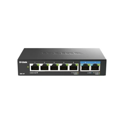 Bild av D Link DMS 107 7 portars omanagerad multigigabit switch med två 2,5G och fem 1G portar, fläktlös, diskret, kompakt, metallchassi, QoS, plug &amp; play