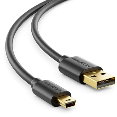 Bild av deleyCON 1m Mini USB 2.0 Höghastighetskabel Laddkabel Datakabel för Mobiltelefoner Smartphones Surfplattor Digitala Kameror Navigationssystem Mikrofon A Kontakt till B Svart