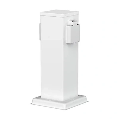 Bild av ledscom.de Trädgårdsuttag pelare POLLY för utomhusbruk, IP44, 2 vägs, rostfritt stål, vit, kantig, 27 cm