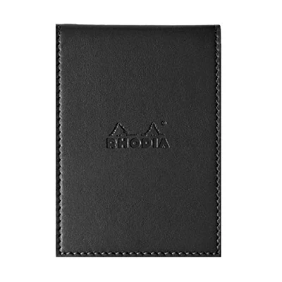 Bild av RHODIA 218119C Fodral Urklipp + Häftad Anteckningsblock Nr. 11 svart A7 fodrad 80 avtagbara ark vitt Clairefontaine papper g/m pennhållare fuskläder, 84 x 115 mm
