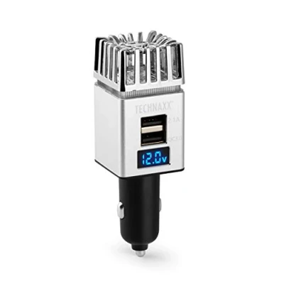Bild av Technaxx billuftrenare 12/24V, 2x USB Snabbladdare 3.0, jonbalans, tar bort cigaretterrök, husdjurslukt Foderlukt Portable Freshener TX 130