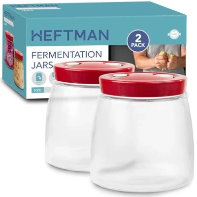 Bild av HEFTMAN Jäsningsburk med 1 vägs luftutlösningsventil liter, 2 pack perfekt för säker jäsning kefir, kimchi, surkål, surdegsstartare, havre övernattning jäsningsburkar paket