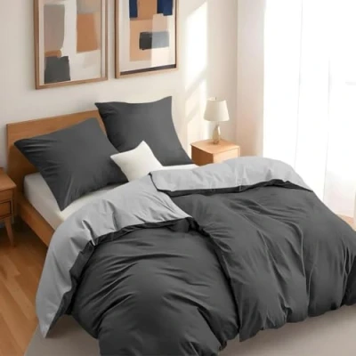 Bild av Dreamzie 2 påslakan 135x200 cm med örngott 80x80 Mörkgrå/Ljusgrå Bäddset i 100% mikrofiber 4 delar Certifierad kemikaliefri (Oeko TEX)