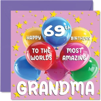 Bild av 69:e mormor födelsedagskort världens mest fantastiska grattis på för från barnbarn barnbarn, 145 mm x ålder 69 sextio nio gratulationskort