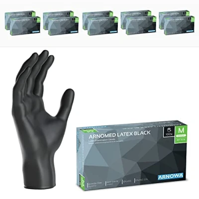 Bild av ARNOMED latex engångshandskar M, svarta, puderfria, 1000 st/ask, engångshandskar, latexhandskar finns i storlekarna XS, S, L &amp; XL.