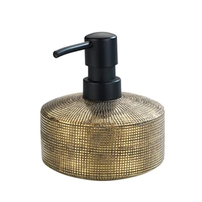 Bild av WENKO tvåldispenser Rivara, påfyllningsbar för flytande tvål och lotion av högkvalitativ keramik, diskmedelsdispenser köket, handmålad, Ø 10,5 x 12 cm, kapacitet 400 ml, guld
