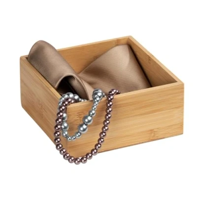 Bild av Wenko Terra bambu organiseringslåda med 3 fack förvaringsbox, badrumskorg, bambu, brun, lock S