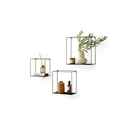 Bild av Lifa Living Set Med 3 Väggar, Fyrkantig Flytande Låda, Modern Svart Metall, Förmonterade Dekorativa Hängande Hyllor För Sovrum, Vardagsrum, Badrum, 0