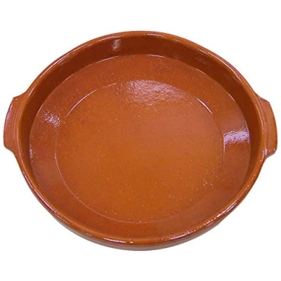 Bild av Fackelmann Traditionell lergryta, rustik keramisk gryta, lämplig för gas och elektrisk spis, mikrovågsugn ugn, naturlig färg, 28 cm diameter, kant 6,5 cm, 1 st