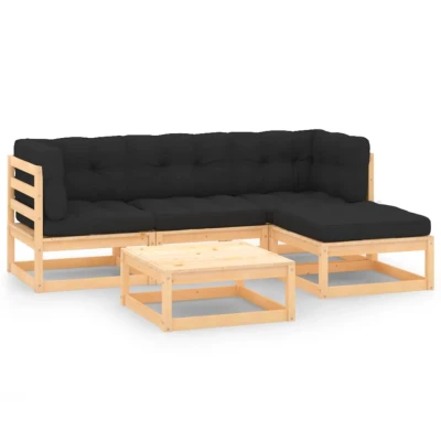 Bild av Loungegrupp med dynor 5 delar massiv furu