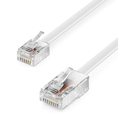 Bild av deleyCON 2m Telefonkabel RJ11 till RJ45 Modulär Kabel Platt Kontakt Nätverkskontakt Telefonuttag Modem Router Fax ISDN DSL VDSL Internet Vit