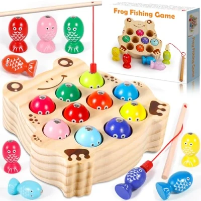 Bild av ZLPBAO spel för barn 2 år, Montessori spel, träleksaker magnetiskt fiskespel i 10 fiskar och två fiskespö present pojke flicka pedagogiska 3 4 5 år