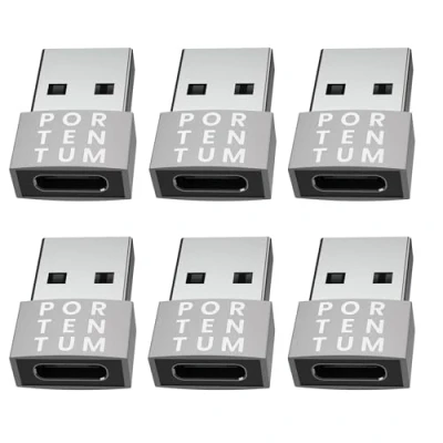 Bild av PORTENTUM 6 x USB C till A adapter, 480 MB hastighet, högkvalitativ zink, hög värmebeständighet, adapter med endast 4 gram.