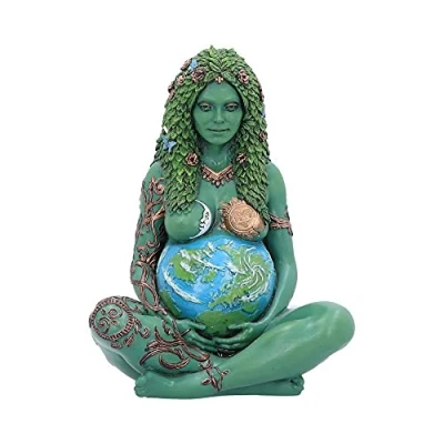 Bild av Nemesis Now liten eterisk moder jord Gaia konststaty målad figur, grön, 17,5 cm