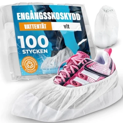 Bild av ISC Hygiene &amp; Safety 100x skoöverdrag vattentäta vita från overshoes Reinforced Extra Strong &gt;9g Halkfria för skor en storlek, engångsbruk återanvändbara galoscher