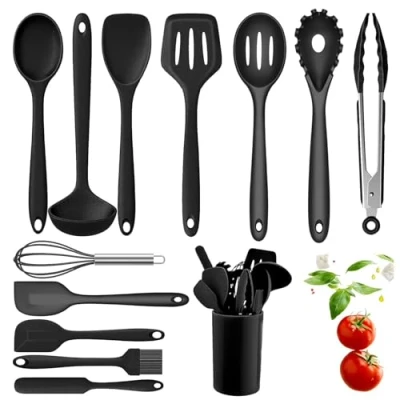 Bild av Omtofo Köksredskapsset, silikonköksredskap 13 stycken, non stick, BPA fria köksredskap, kökstillbehör, köksset, värmebeständiga, svart