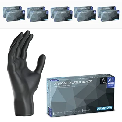 Bild av ARNOMED latex engångshandskar XL, svarta, puderfria, 1000 st/ask, engångshandskar, latexhandskar finns i storlekarna XS, S, M, L &amp; XL.