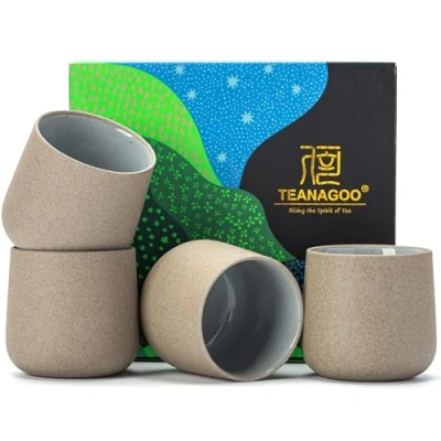 Bild av TEANAGOO keramisk japansk tekopp, 205 ml, mörkare grå, H4, 4 st/kartong, ockuperade japanska tekoppar, kinesiska asiatiska tekoppar utan handtag, koreansk tekopp