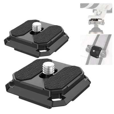 Bild av NEEWER 2 pack snabbkopplingsplatta 38 mm fyrkantig båga typ QR kameramonteringsplatta kompatibel med Peak Design Capture V3 kameraklämma, stativ huvud till axelrem snabbbrytare 4 säkerhetsnål, QPR