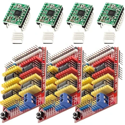 Bild av AZDelivery 3 x CNC Shield V3 paket med 4 stycken A4988 stegmotordrivsteg kylfläns, 3D skrivare kompatibel Arduino e book!