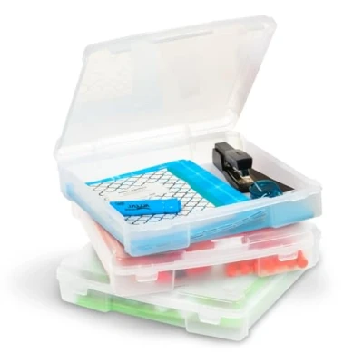 Bild av Iris Ohyama, bärbart förvaringsfodral i plast med handtag, 10 l, set 3, klar, snäpp tät spärr, stapelbar, för anteckningsbok, papper, hantverksmaterial, Hobby, konst, kontor, organisatör, låda,