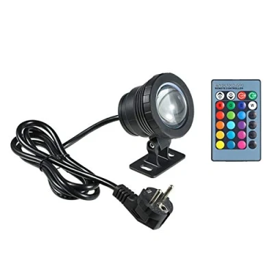 Bild av Lixada 10 W RGB LED undervatten med fjärrkontroll 16 färger 4 ljuseffekter IP65 vattentät design för pool akvarium fontän halloween jul festival bröllopsfunktion, svart