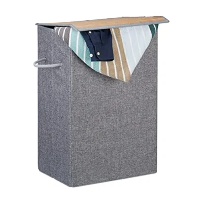 Bild av Relaxdays, Grå tvättkorg med kardborreband, tyg, 2 handtag, bärbar, 60 l volym, fyrkantig tvättkorg, HBT x 40 30 cm, polyester, fleecetyg, bambu, standard