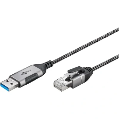 Bild av goobay USB A 3.0 till RJ45 Ethernet CAT 6 kabel slim/adapterkabel/stabil kabelansluten internetanslutning med router/nätverkssswitch/USB adapter/1 Gbps/1 meter/74393