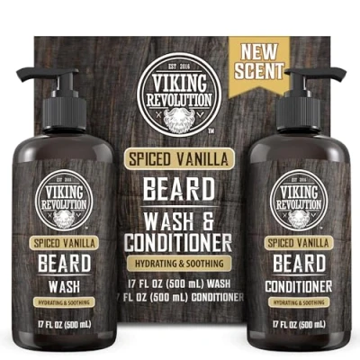 Bild av Viking Revolution Shampoo and Beard Conditioner with Argan Jojoba Oils, Men&#039;s that Softens, Smoothes Strengthens Growth Spicy Vanilla, 2 x 500 ml