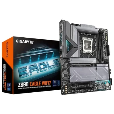 Bild av GIGABYTE Z890 EAGLE WIFI7 moderkort stöder Intel Core Ultra (Series 2) processorer, 14+1+2 faser VRM, upp till 8800MHz DDR5 (OC), 1xPCIe 5.0 + 3xPCIe 4.0, Wi Fi 7, 2.5GbE LAN, Thunderbolt 4