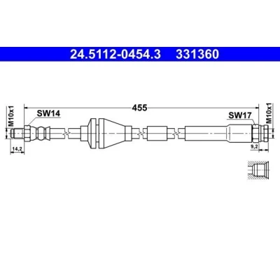 Bild av ATE 24.5112 0454.3 Flexible De Frein 454 M10x1 FIAT: Punto II 3/5 portes