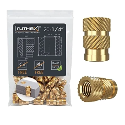 Bild av ruthex 1/4&quot; gängad insats 20 styckenRX 20x12,7 gängade mässingsbussningar stabil insatsmutter för plastdetaljer kan användas i 3D utskrivna med hjälp av värme