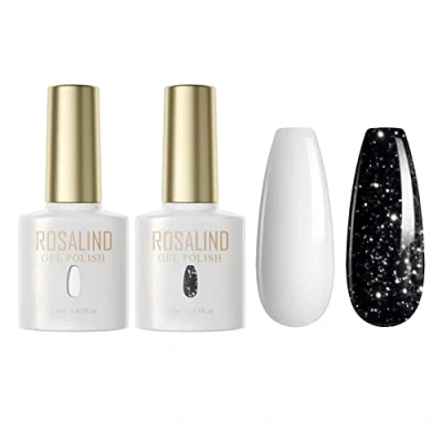 Bild av ROSALIND UV nagellack Svartvitt gel Shellac 2 färger Glitter nagelsalong design kit Soak Off LED för lampa Stor kapacitet 15 ml