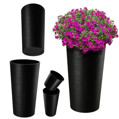 Bild av KADAX blomkruka med träspån, elegant ytterkruka avtagbar insats, för kontor, blomkruka, trädgårdsskål (svart, ⌀ 30 cm)