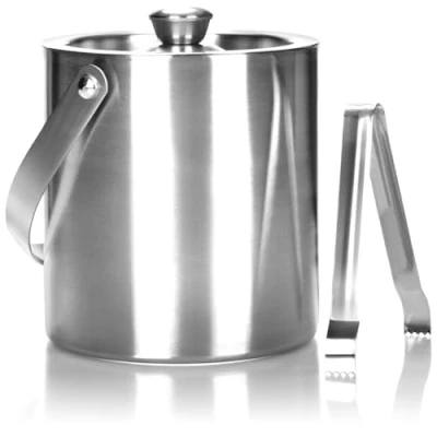 Bild av COM FOUR® ishink av rostfritt stål, dubbelväggig isbitbehållare med lock och tång, 1,5 liter (berg)