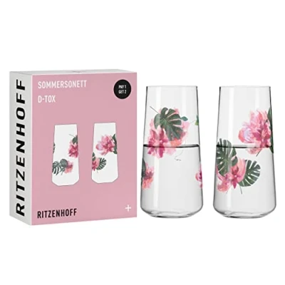 Bild av RITZENHOFF 6151001 universalglas set 500 ml serie sommarsonett 2 stycken med blommotiv Tillverkad i Tyskland, rosa