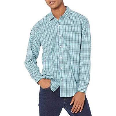 Bild av Amazon Essentials Men&#039;s Långärmad ledig poplinskjorta med normal passform, Marinblå Grön Gingang, L