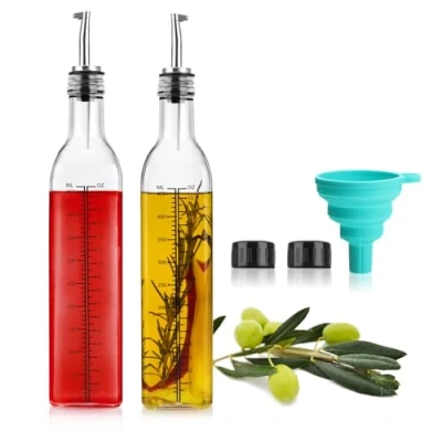Bild av COM FOUR® 7 delad glasflaskset flaskor med våg och tratt för blandning av oljor, vinäger, likör, sprit doseringsflaska fäste, lock, hällare flik (7 delar set)